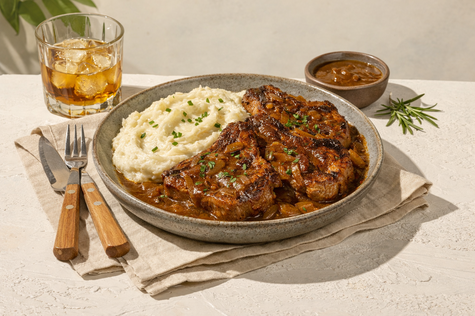 NOUVEAU! Côtelettes de porc braisées avec sauce gravy, purée de chou-fleur