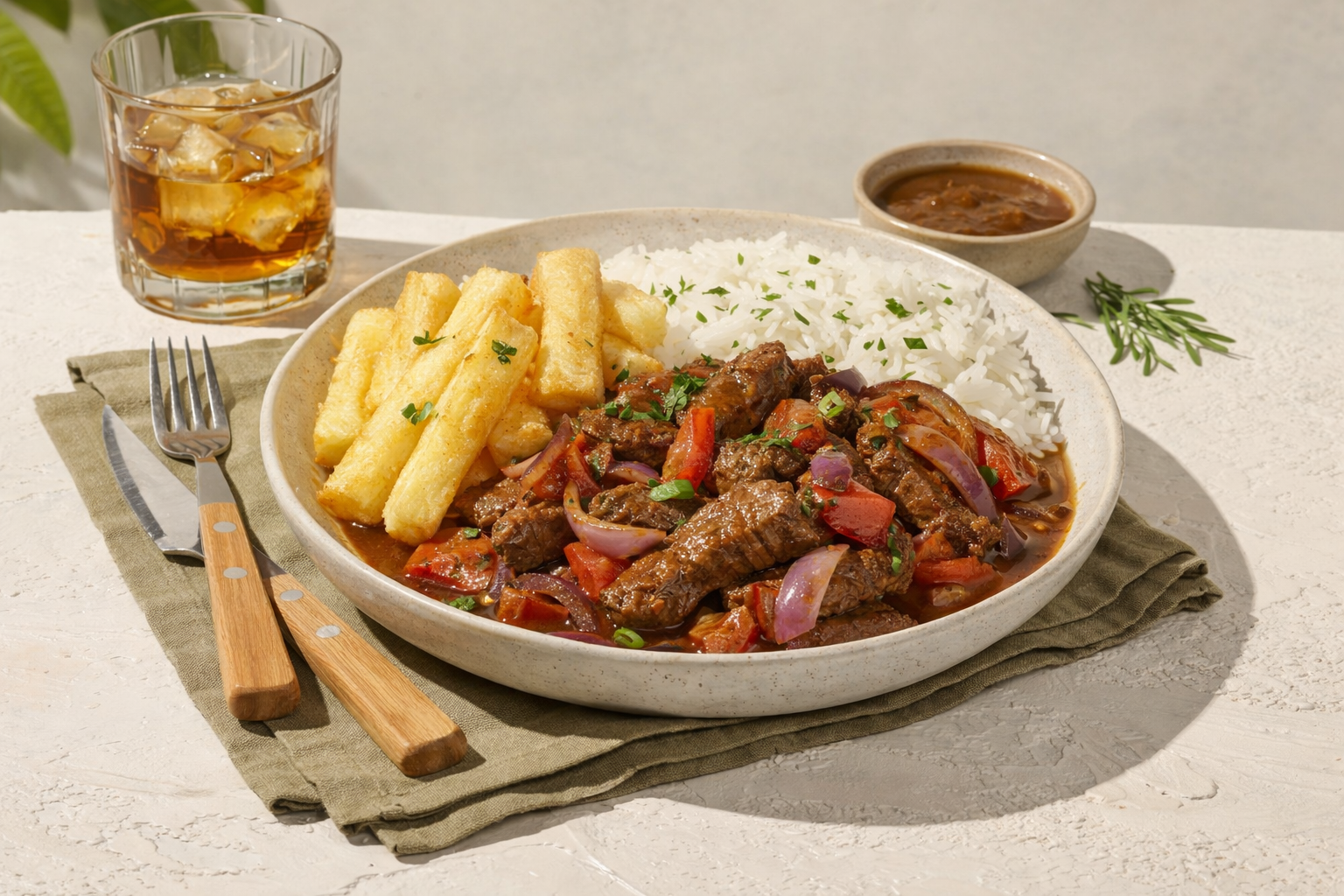NOUVEAU! Lomo Saltado, frites de manioc et riz blanc
